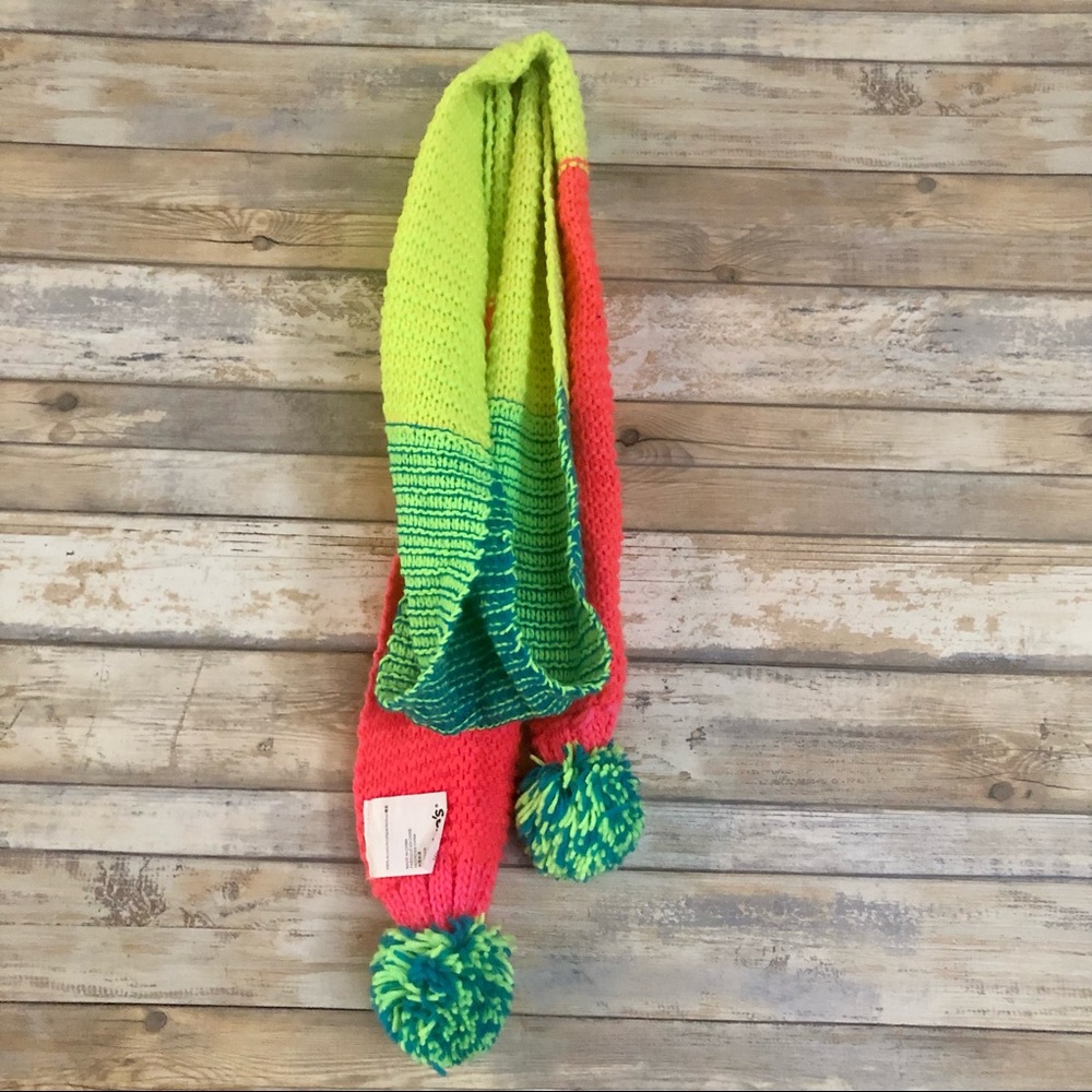 Claire’s Neon Color Block Knit Winter Scarf - Pink Yellow Blue & Green